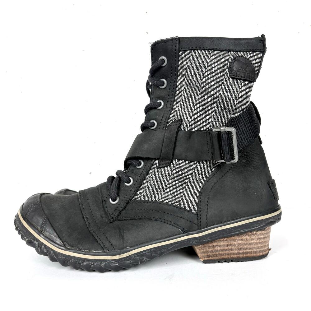 Sorel Womens Slimboot Herringbone Lace Up Waterproof Boots Black Leather Size 10 - Picture 8 of 10